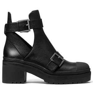 MICHAEL Michael Kors Black Leather Cutout Buckle Ankle Booties